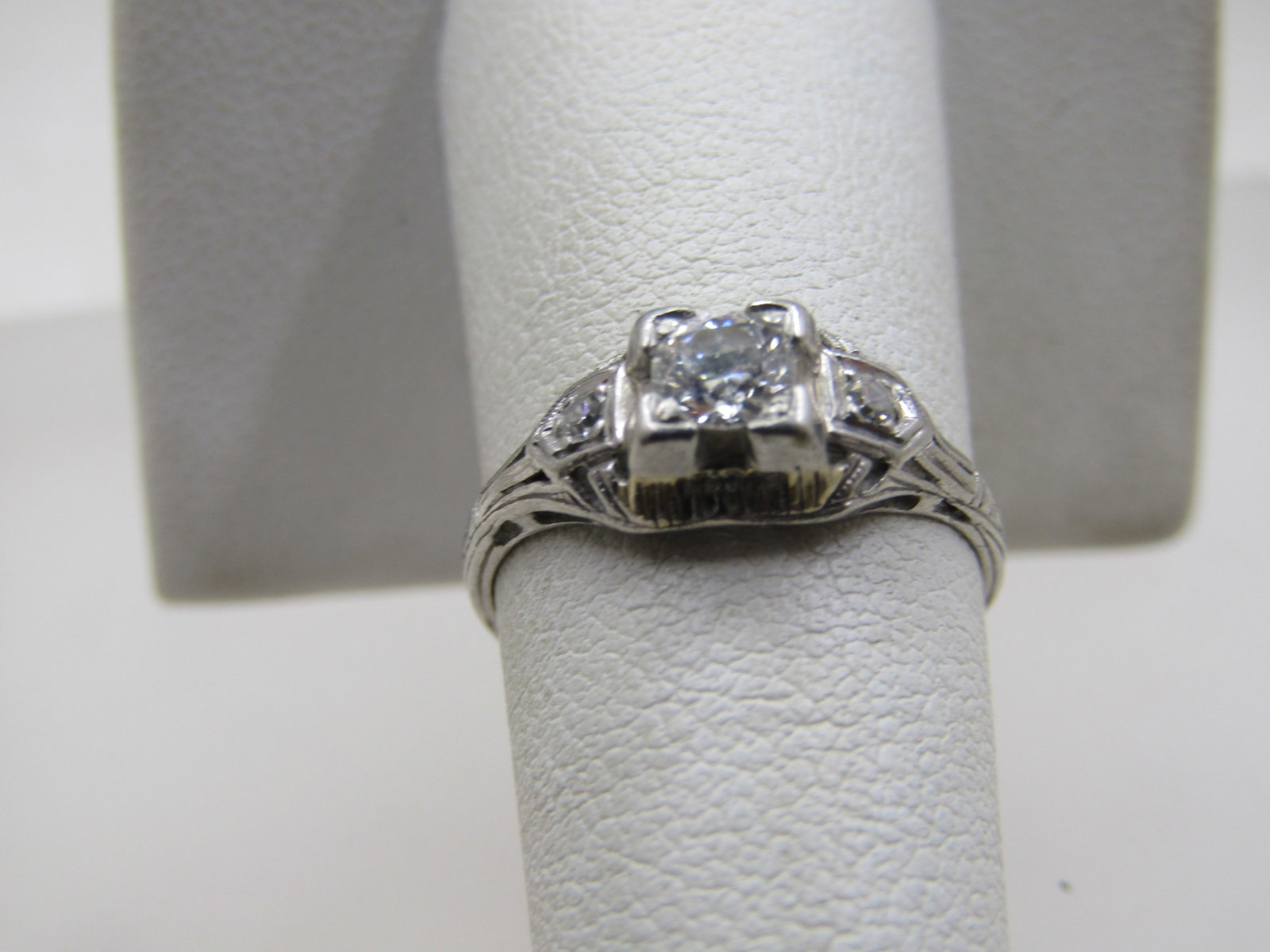 Vintage Platinum Diamond Engagement Ring, Art Deco, Sz. 7. 1920's, Signed Certified - 2
