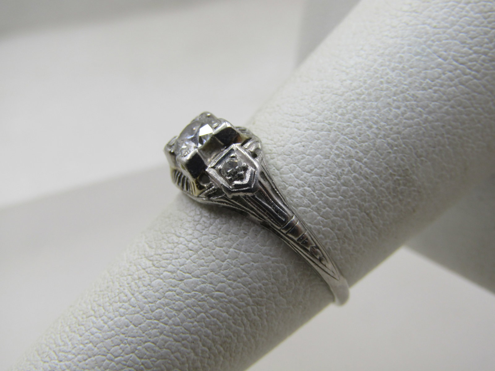 Vintage Platinum Diamond Engagement Ring, Art Deco, Sz. 7. 1920's, Signed Certified - 4