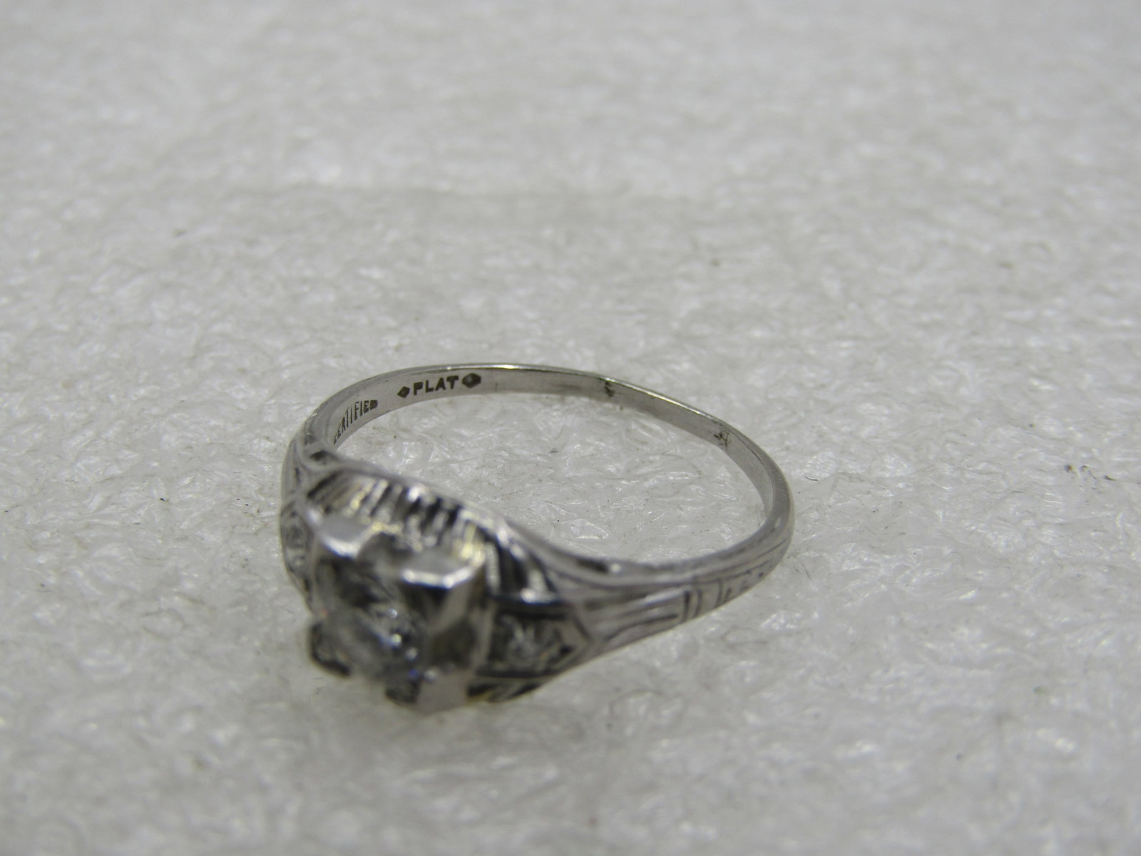 Vintage Platinum Diamond Engagement Ring, Art Deco, Sz. 7. 1920's, Signed Certified - 6
