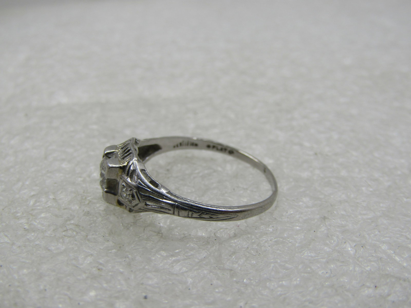 Vintage Platinum Diamond Engagement Ring, Art Deco, Sz. 7. 1920's, Signed Certified - 7