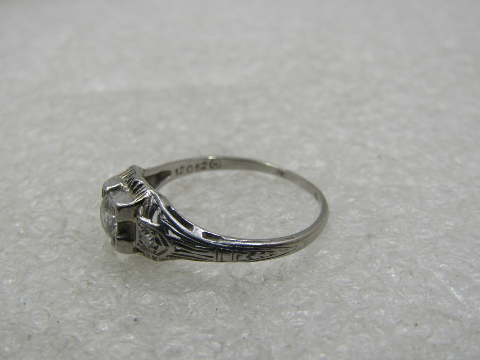 Vintage Platinum Diamond Engagement Ring, Art Deco, Sz. 7. 1920's, Signed Certified - 8