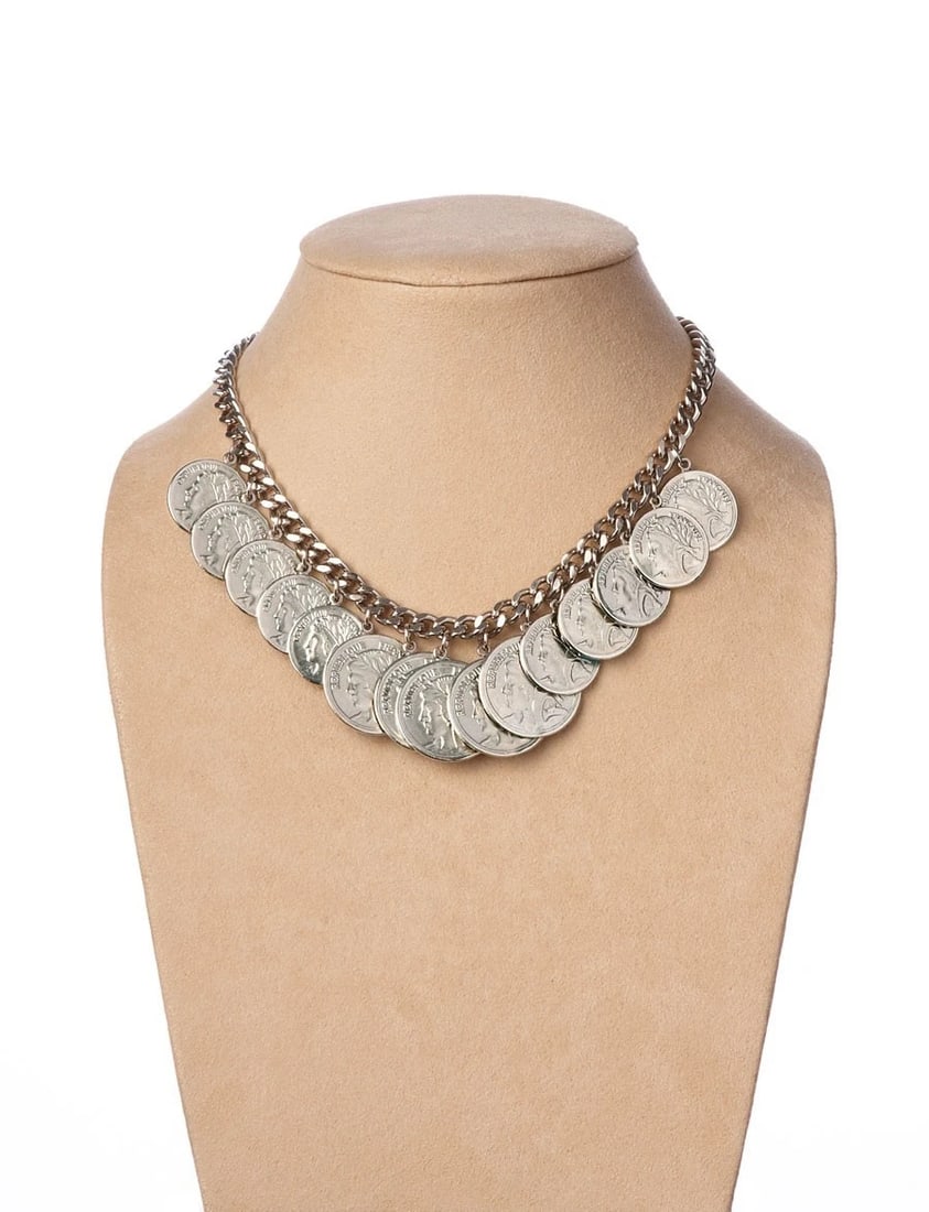 New Authentic Silver St.Tropez Coin Necklace: Title:New Authentic Silver St.Tropez Coin Necklace Description:Silver plated nickle free alloy, silver plated brass chain. 17.0'' chain length, 3.0'' extender, 1 3/4'' drop. Froo www.froo.com | Froo C