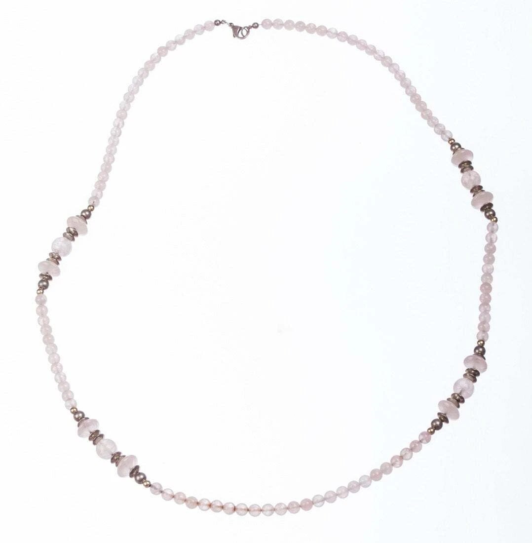 Sterling Silver Carved Rose Quartz Bead Flapper Necklace - 2
