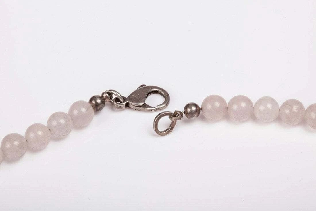Sterling Silver Carved Rose Quartz Bead Flapper Necklace - 5