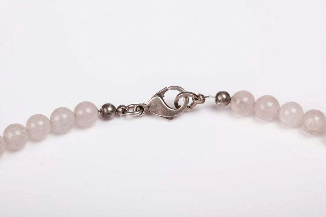 Sterling Silver Carved Rose Quartz Bead Flapper Necklace - 6
