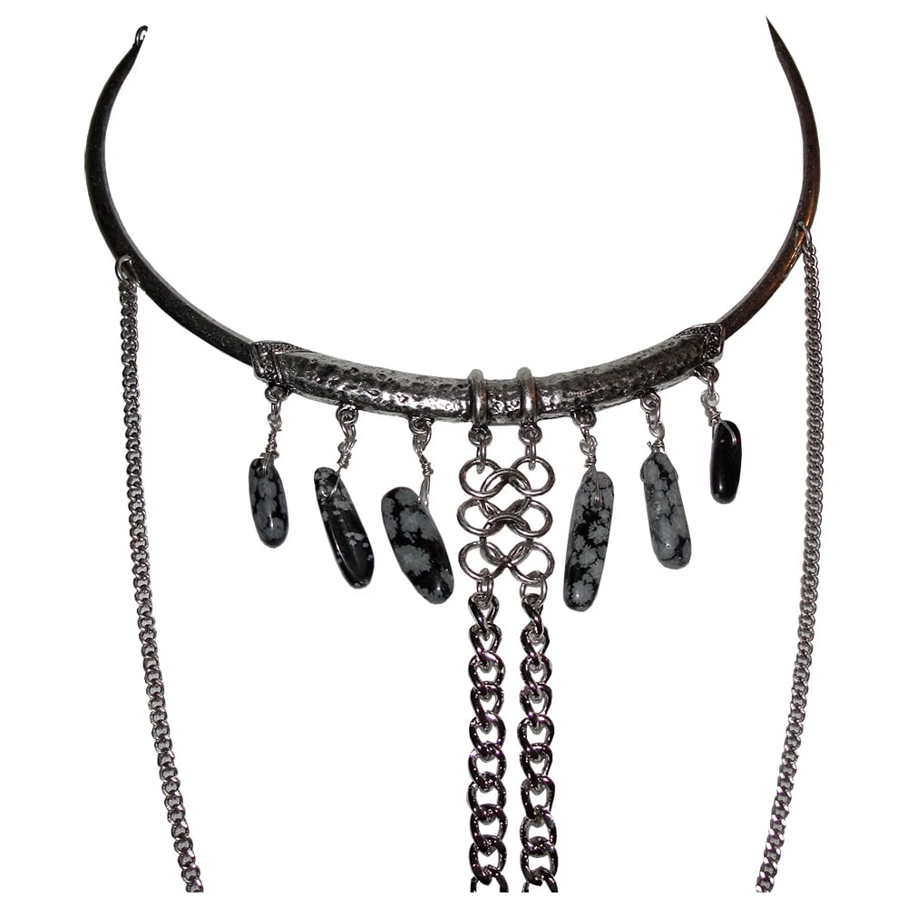 New Silver Tone Bedouin Inspired Obsidian Dangle Necklace - 3