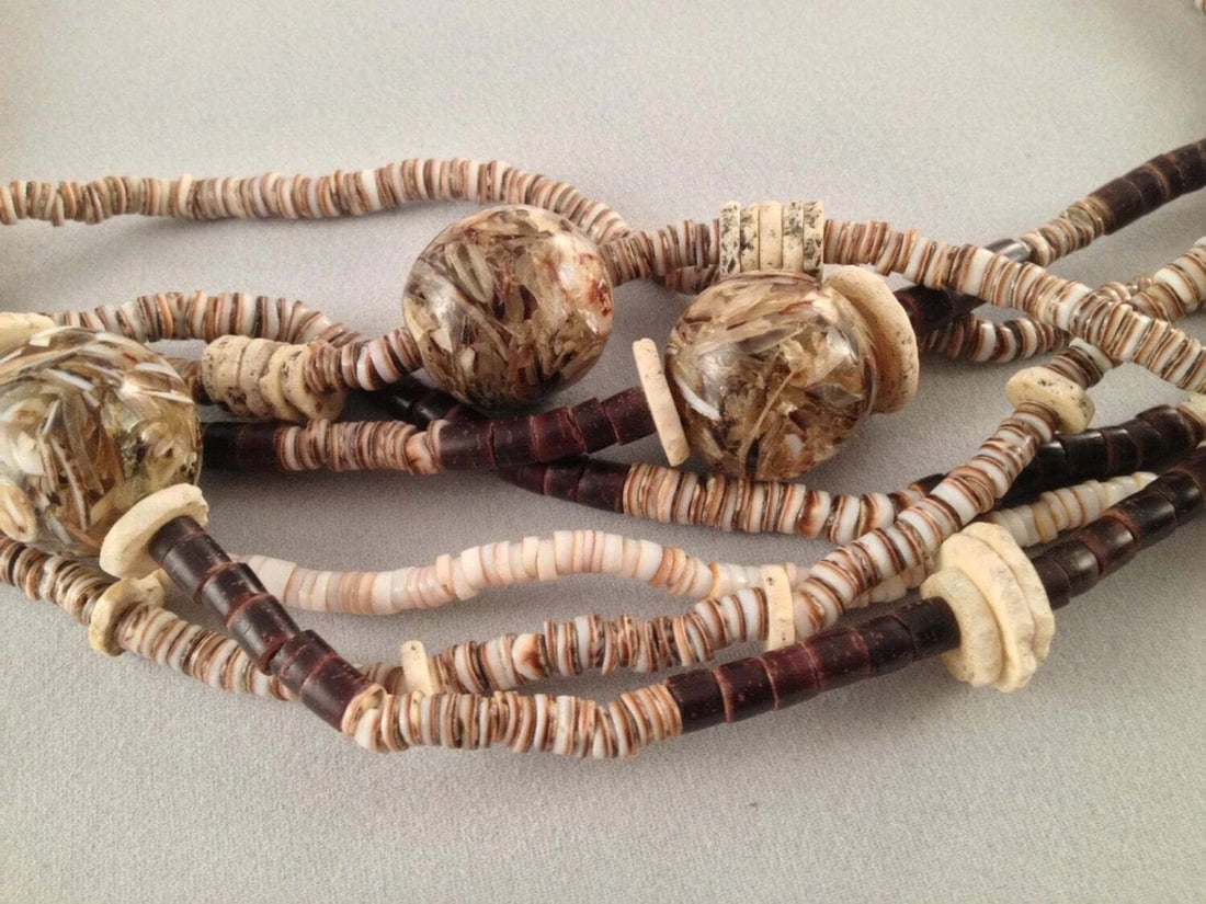 Handmade Multi Strand Ostrich Eggshell Lucite Heishi Bead Necklace Statement - 4