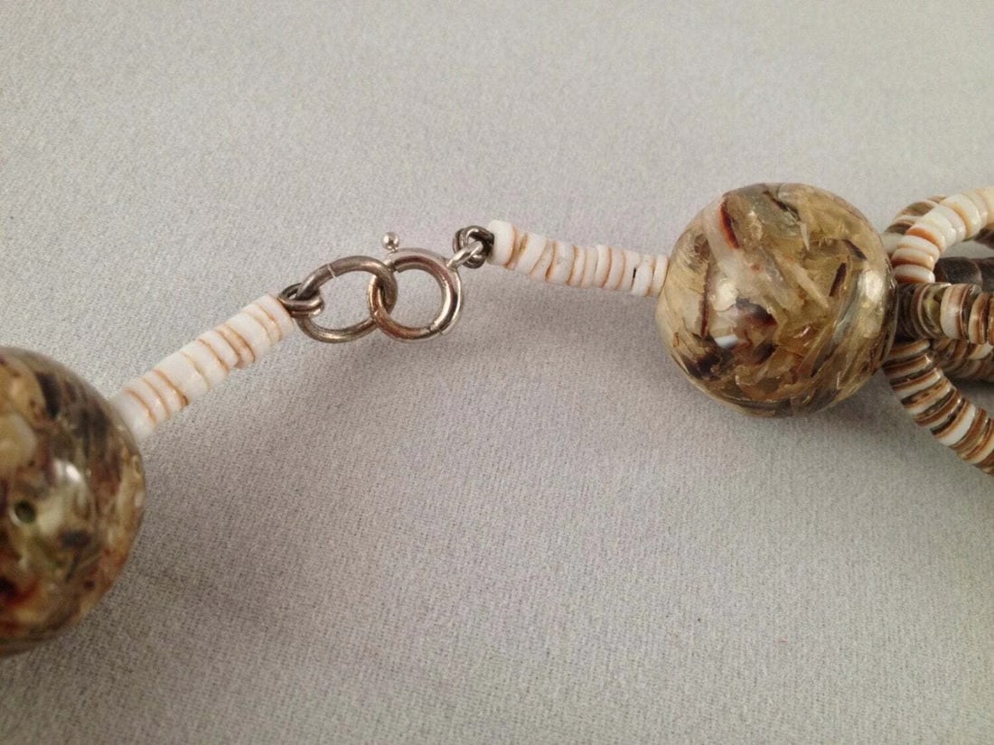 Handmade Multi Strand Ostrich Eggshell Lucite Heishi Bead Necklace Statement - 5