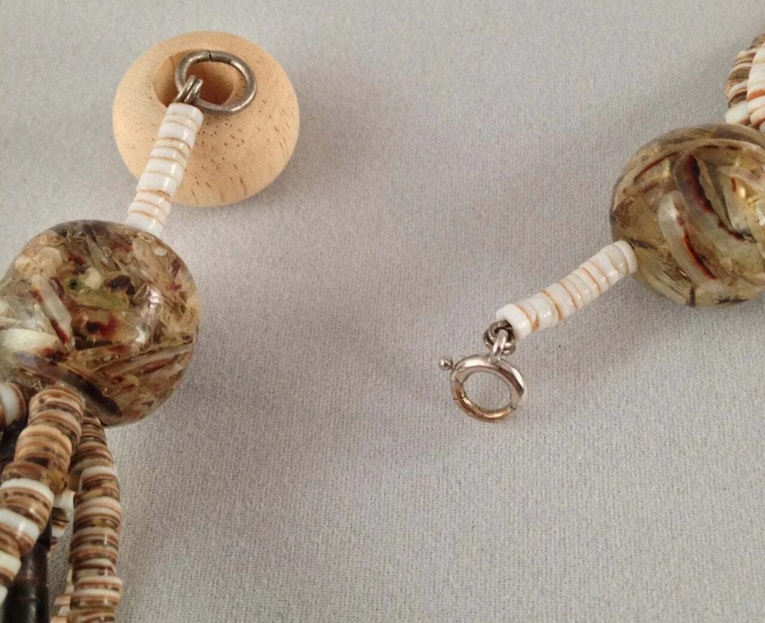 Handmade Multi Strand Ostrich Eggshell Lucite Heishi Bead Necklace Statement - 6
