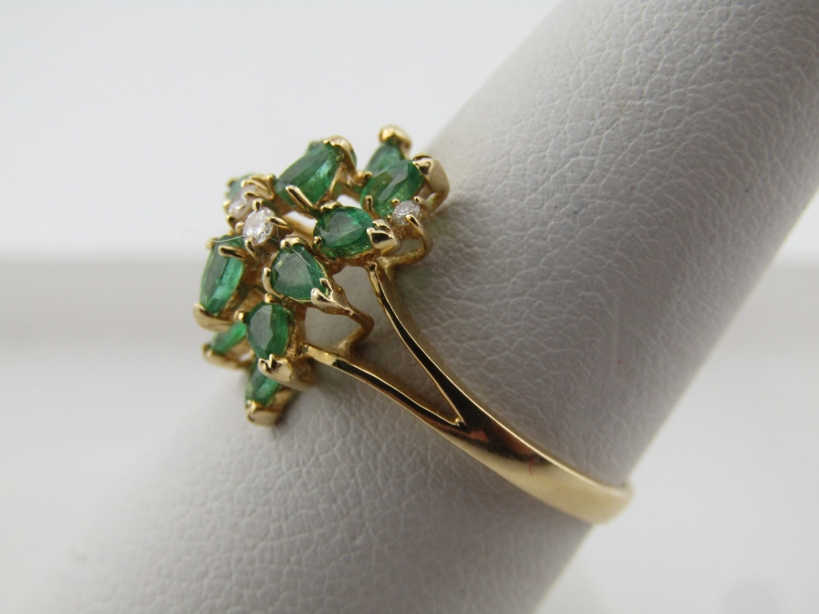 Vintage 14kt Emerald and Diamond Cluster Ring, Sz. 8, Signed RM, 1980's-1990's - 2