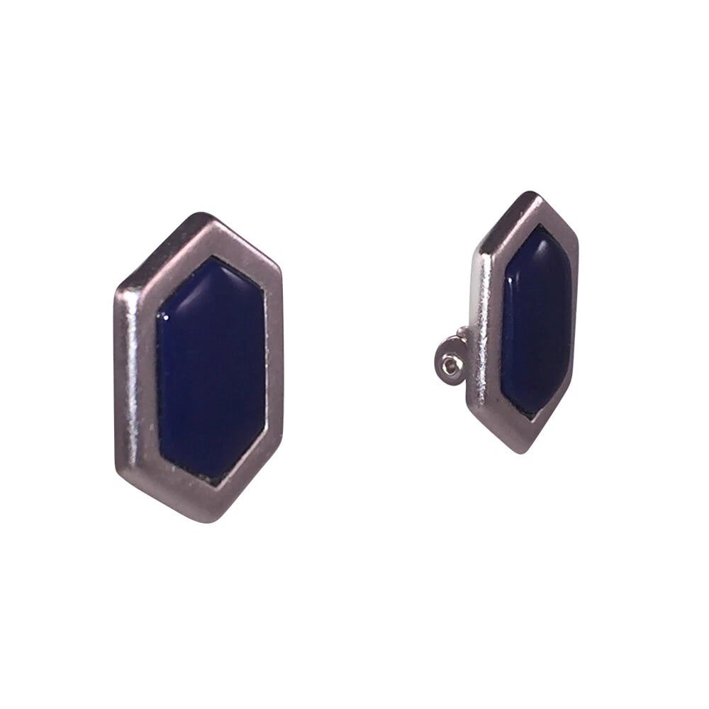Yves Saint Laurent Silver Tone and Blue Enamel Earrings - 3
