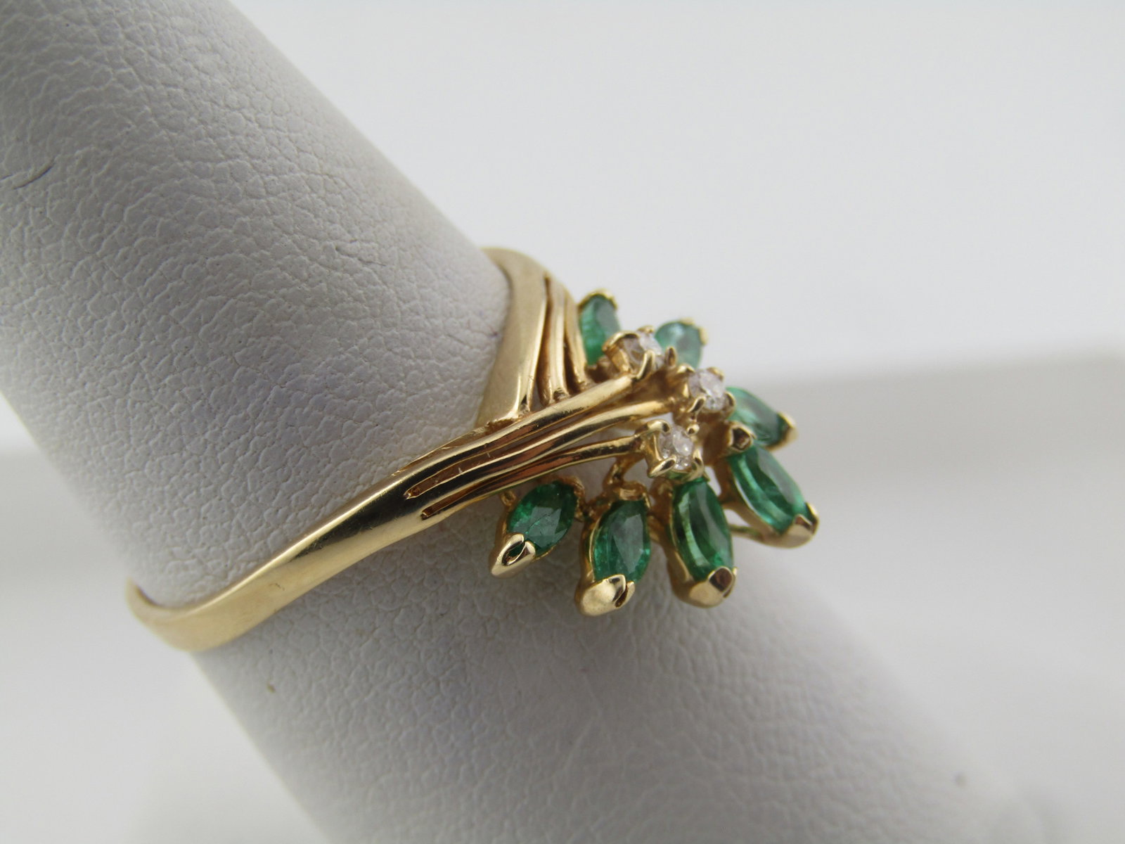 Vintage 14kt Emerald and Diamond Cluster Ring, Sz. 8, Signed RM, 1980's-1990's - 2