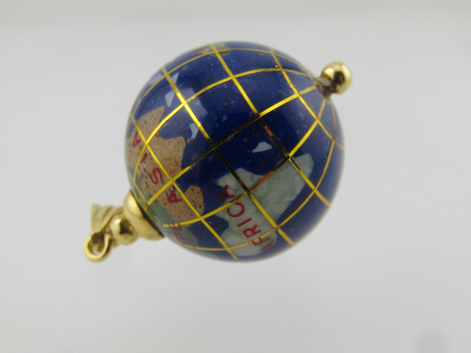14KT Inlaid Stone Globe Pendant,Inlaid Semi-Precious Stone Continents 1990's (1 of 3)