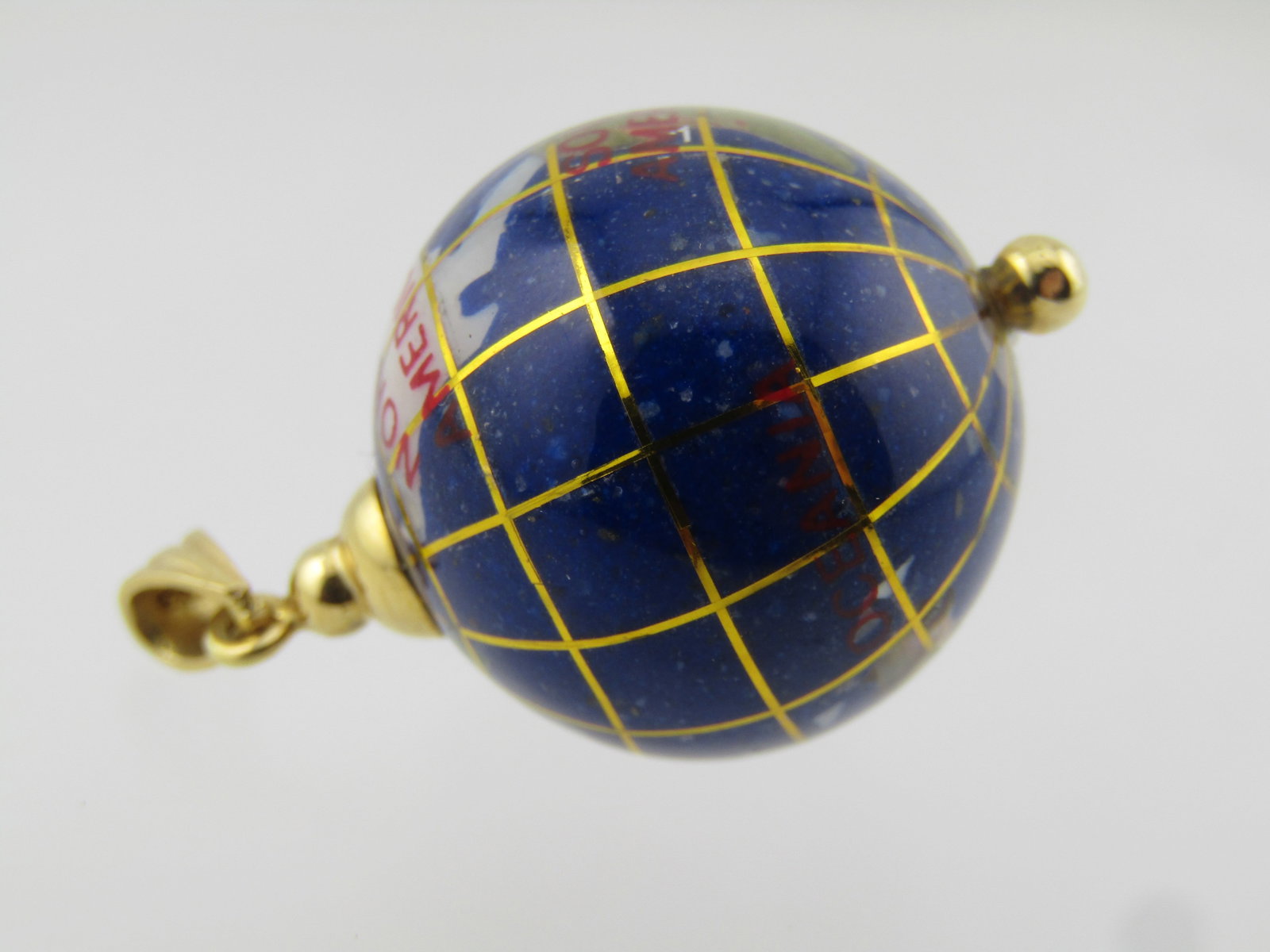 14KT Inlaid Stone Globe Pendant,Inlaid Semi-Precious Stone Continents 1990's - 3