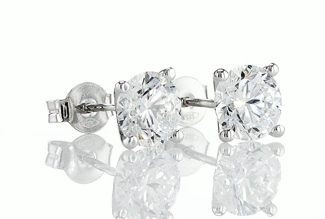 Earrings - 14 kt. White gold - 3.00ct. tw. Diamond (Lab-grown) - D-F VS1 3.00CT - 2