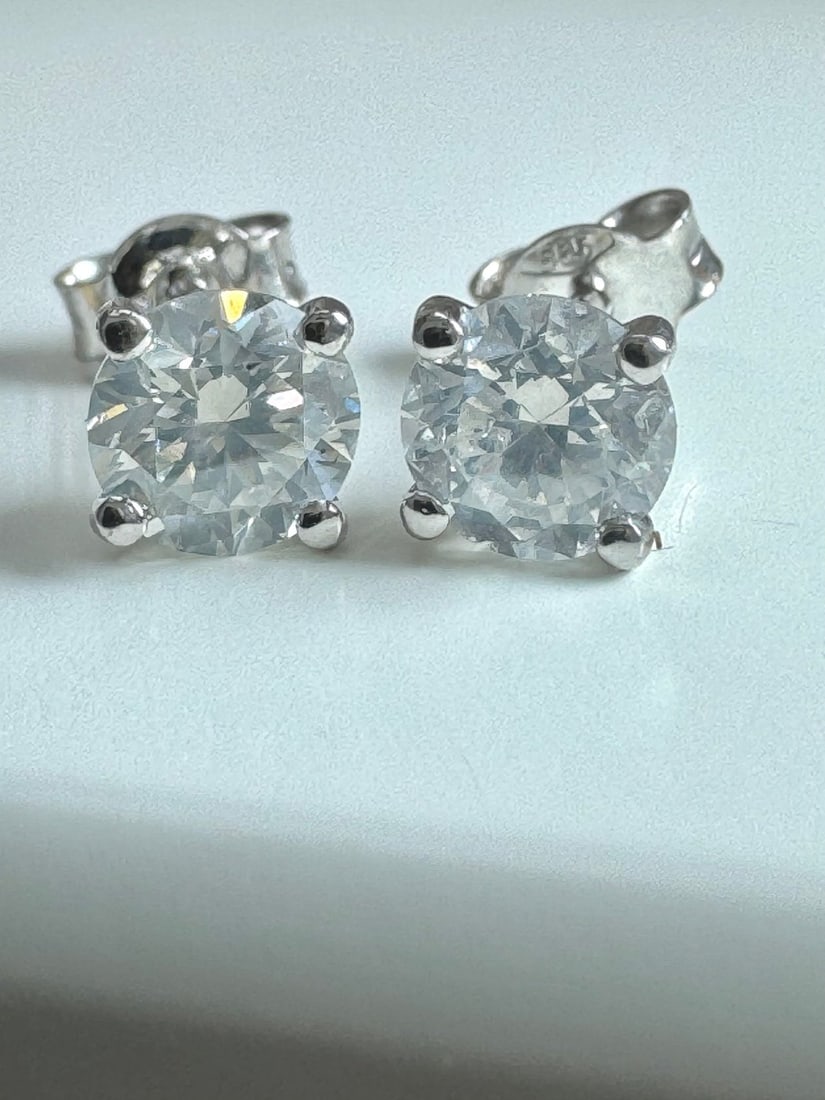 14kt. White gold - Earrings - 1.30 ct Diamond - Diamonds - 2