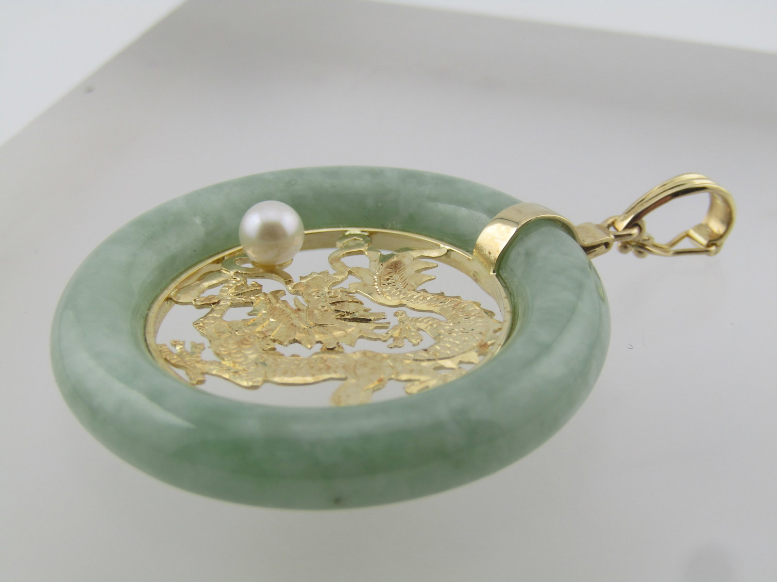 14kt Dragon and Pearl Donut Pendant, 1980's-1990's - 3
