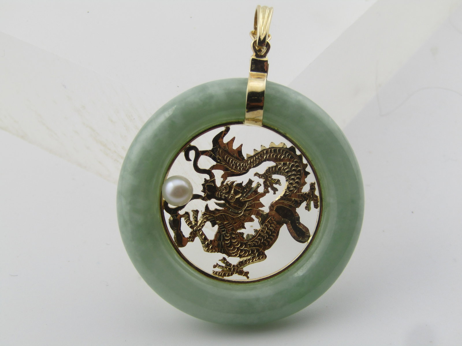 14kt Dragon and Pearl Donut Pendant, 1980's-1990's - 5