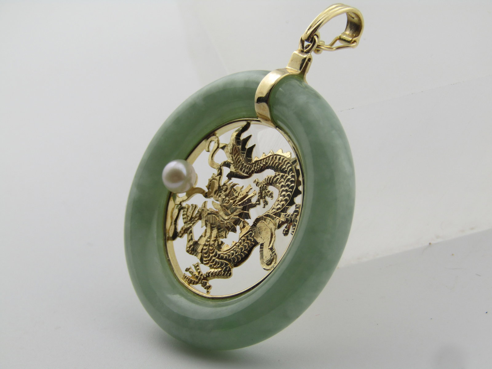 14kt Dragon and Pearl Donut Pendant, 1980's-1990's - 6