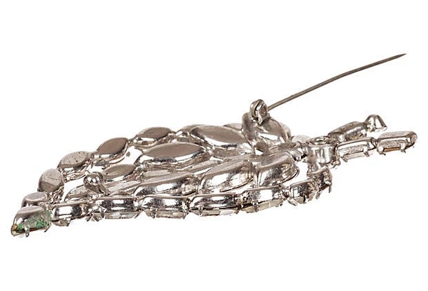 Vintage Leaf Motif Clear Rhinestone Pin Brooch - 5