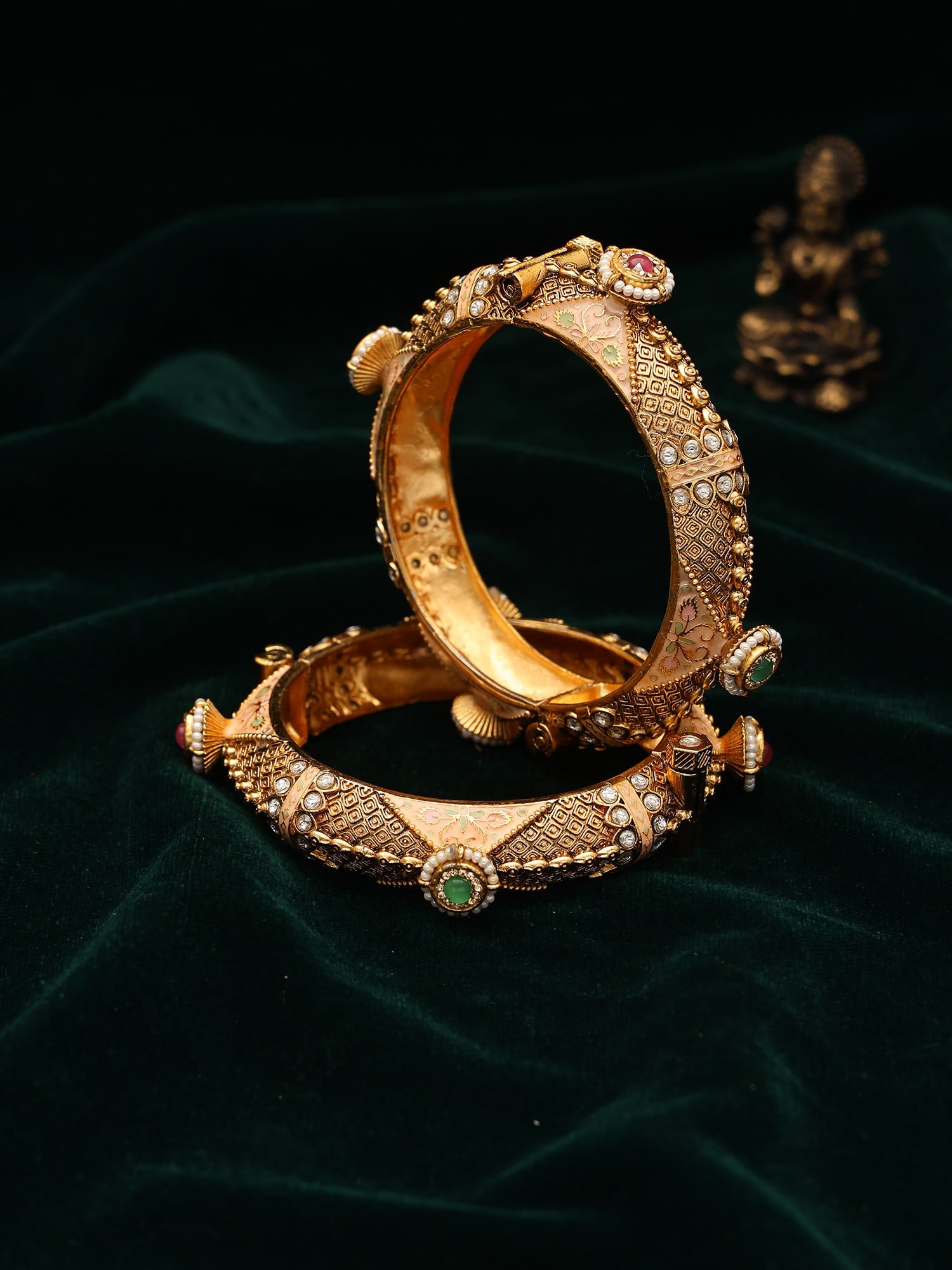 Meenakari Kundan Stone Studded Openable Bangles (Pair) - 2