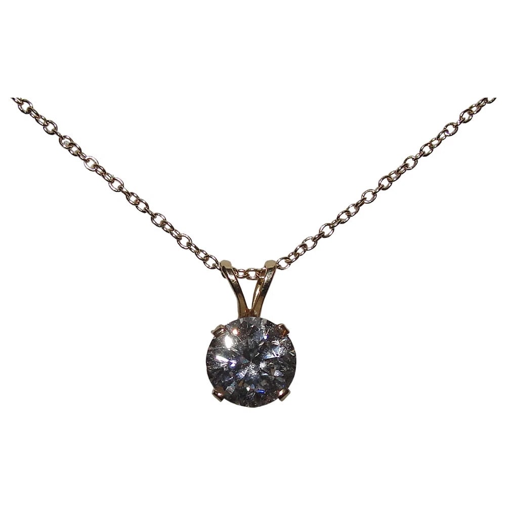14 kt Yellow Gold Solitaire Simulated Diamond Necklace - 2