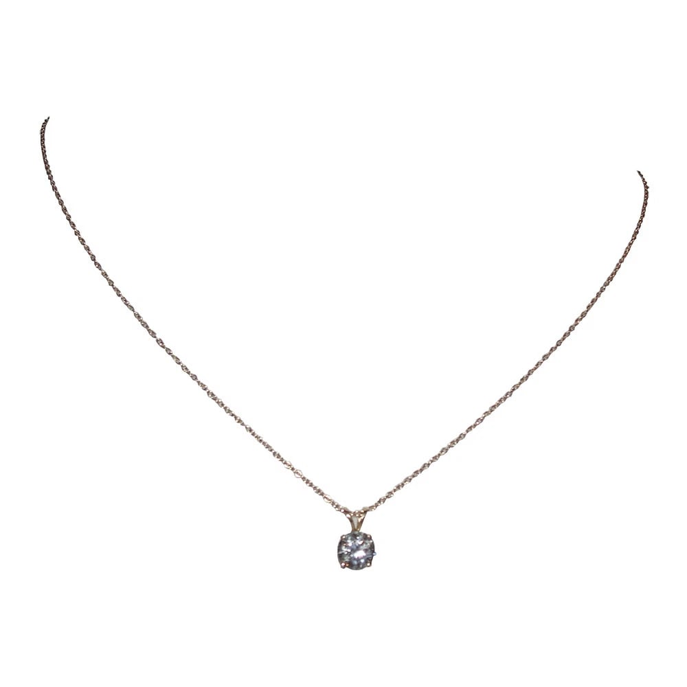 14 kt Yellow Gold Solitaire Simulated Diamond Necklace - 3