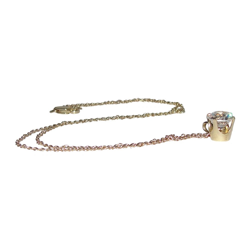 14 kt Yellow Gold Solitaire Simulated Diamond Necklace - 4