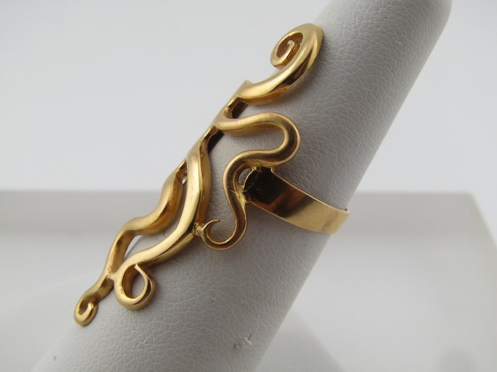 Vintage 21kt Mod Wide Ring, Sz. 6, Unique, Bent Fork. 1990's - 2