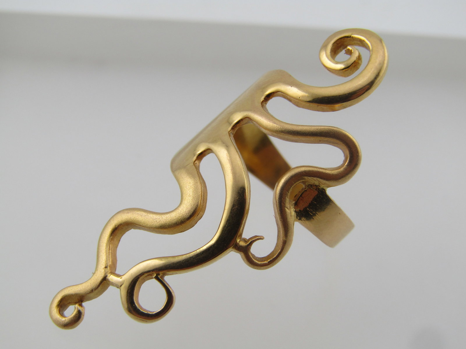 Vintage 21kt Mod Wide Ring, Sz. 6, Unique, Bent Fork. 1990's - 5