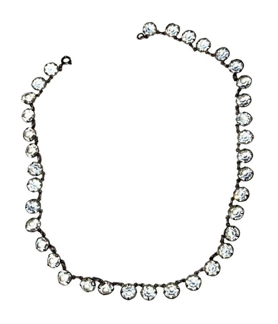Art Deco Prong Set French Paste Sterling Silver Eternity Necklace - 4