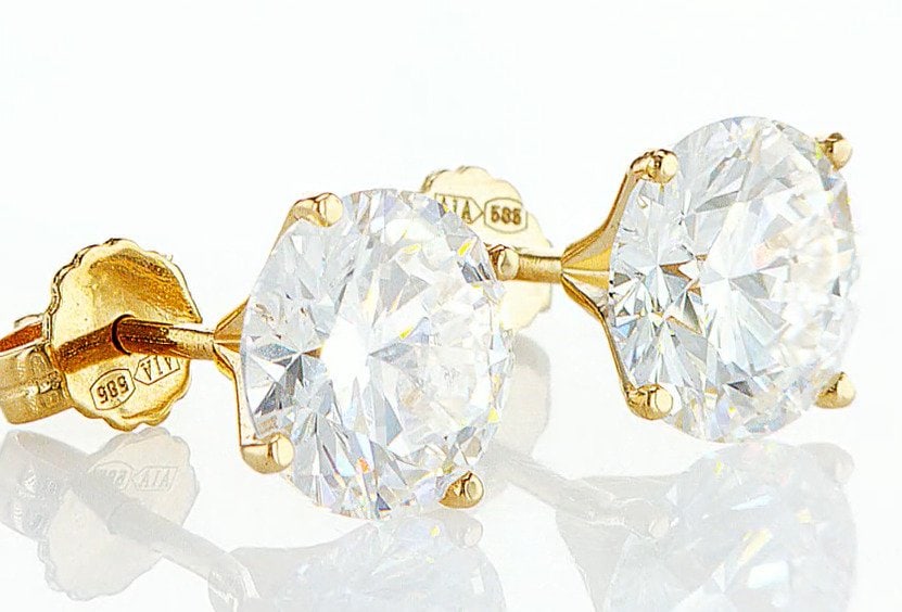 Earrings - 14 kt. Yellow gold - 3.05ct. tw. Diamond (Lab-grown) - E VVS2 3.05CT - 2