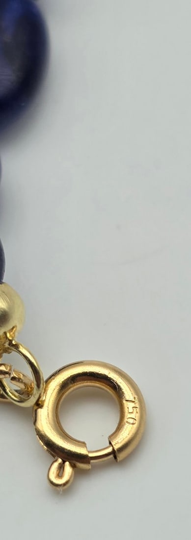 Natural sapphire necklace with a central 8.4 mm Akoya pearl, beads, and 18 kt (750) gold clasp - 2