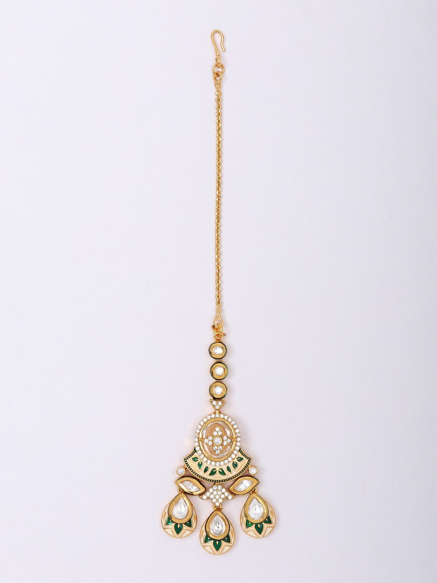 Meenakari Style Stone Studded Maang Tikka with Teardrop Danglers - 2