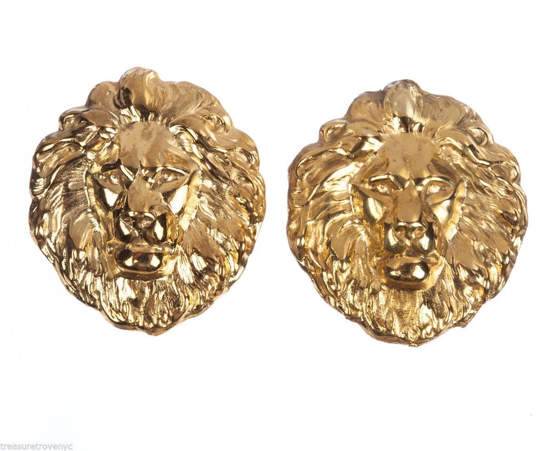 18 kt Gold Plated Brass Massive Royal Lion Earrings Alberto Juan - 2