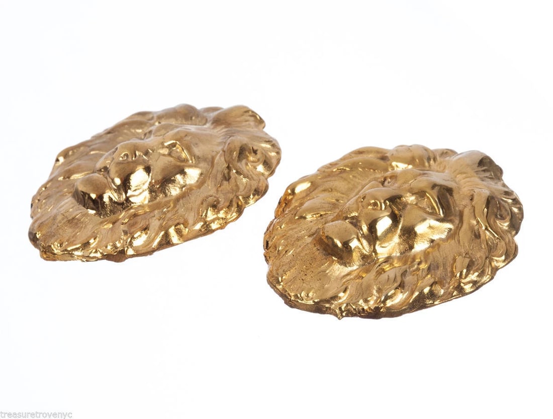 18 kt Gold Plated Brass Massive Royal Lion Earrings Alberto Juan - 3