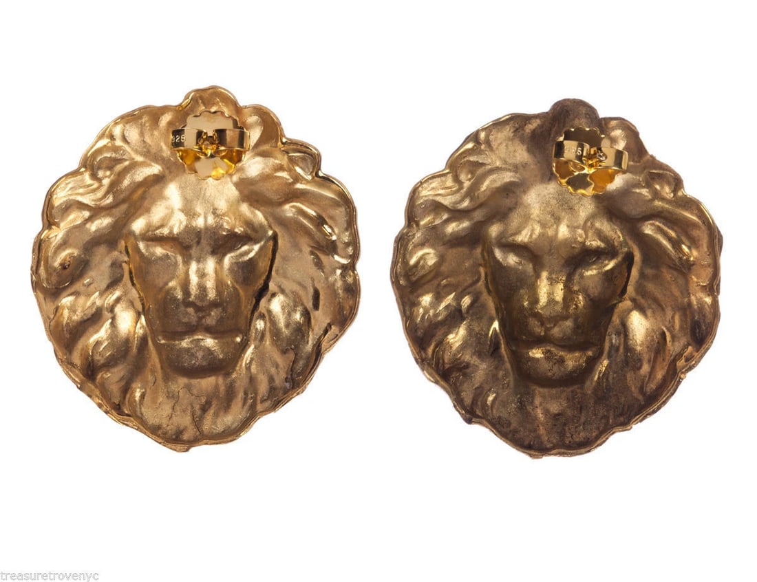 18 kt Gold Plated Brass Massive Royal Lion Earrings Alberto Juan - 4
