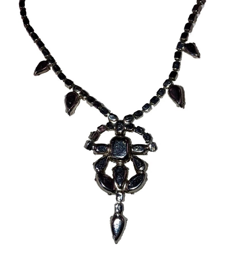Vintage Costume Clear Rhinestone Pear Shaped Lavalier Necklace - 5