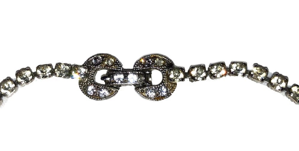 Vintage Costume Clear Rhinestone Pear Shaped Lavalier Necklace - 6