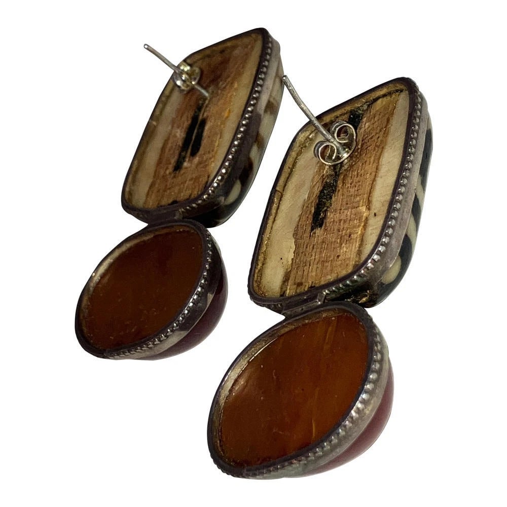 Sterling Dyed Water Buffalo Bone Cherry Amber Earrings - 6