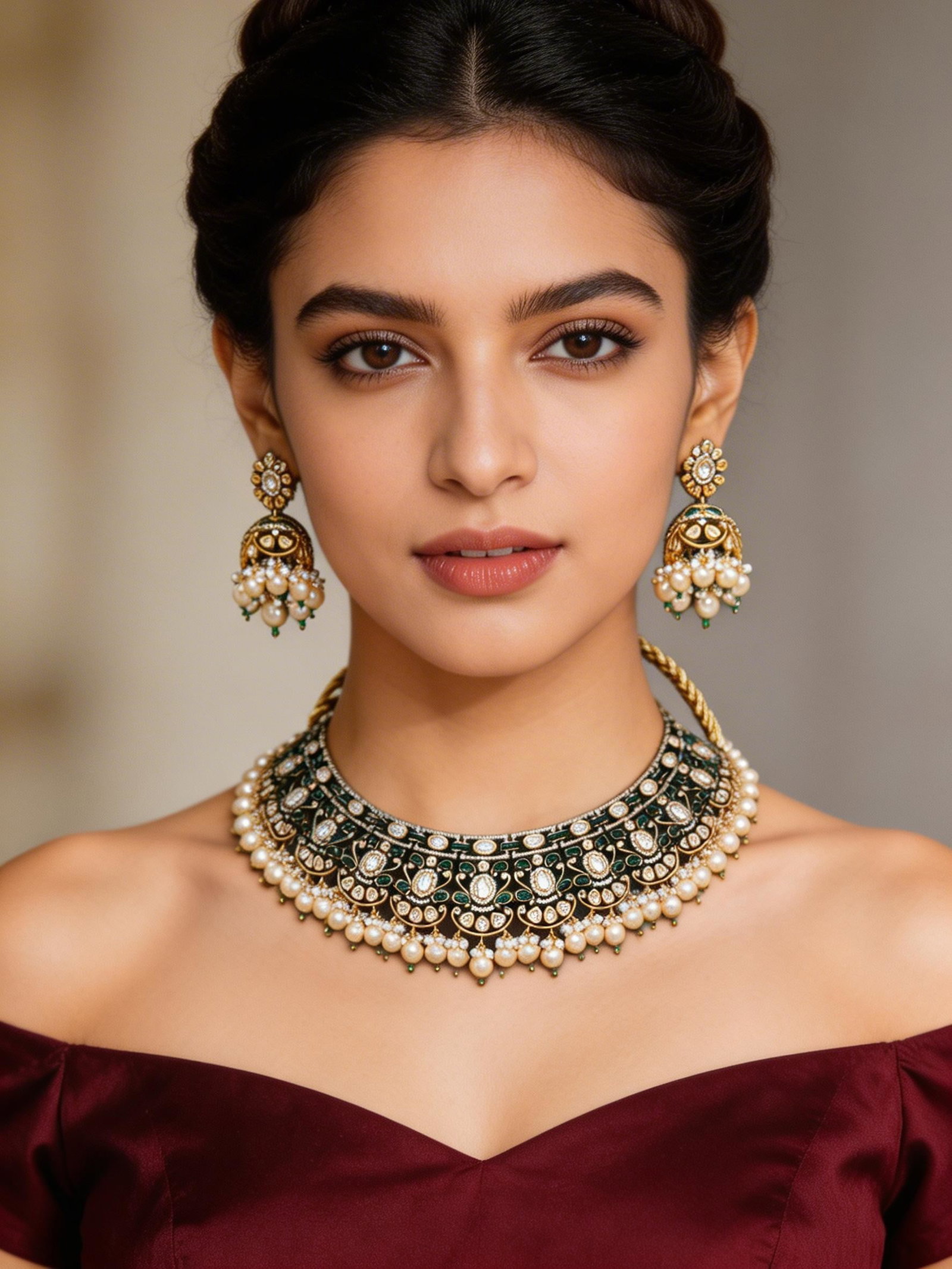 Designer Polki Stone Studded Necklace Set with Pearl Drop: Title:Designer Polki Stone Studded Necklace Set with Pearl Drop Reference:itemcode : JA0231 Reserve: $367.00 Shipping: Domestic: Flat-rate of $41.00 to anywhere within the contiguous U.S.