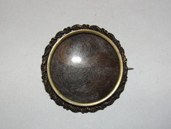 Brass Victorian Round Mourning Hair Pin - 2