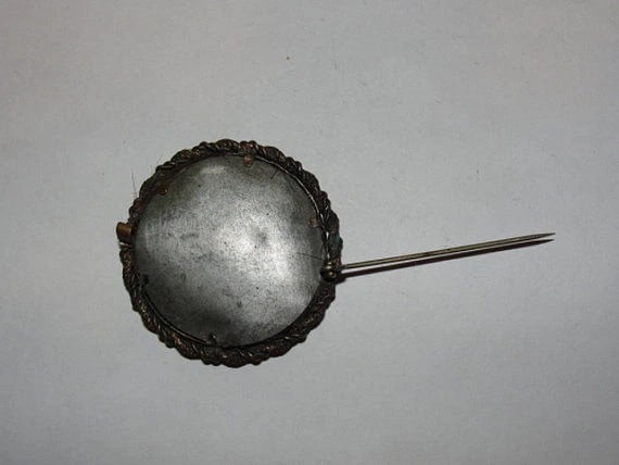 Brass Victorian Round Mourning Hair Pin - 4