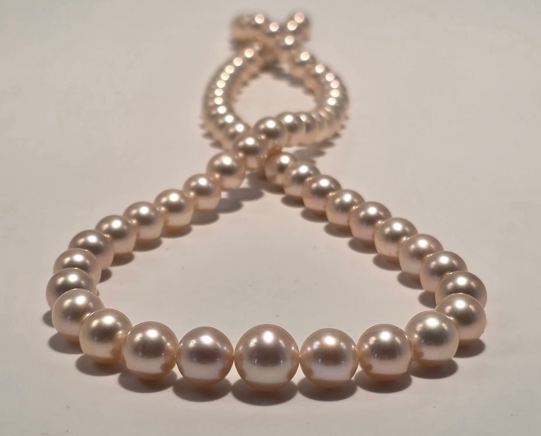 Peach Pink Pearl Necklace, 6 to 10 mm, with 18kt (750) Yellow Gold Clasp - 4