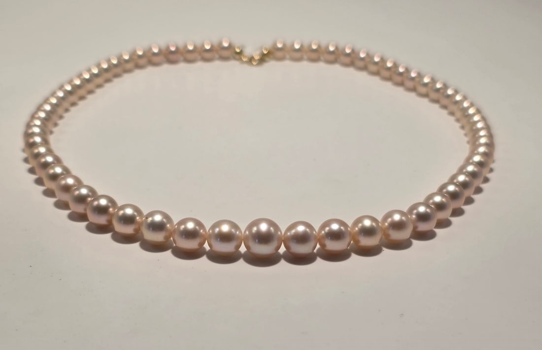 Peach Pink Pearl Necklace, 6 to 10 mm, with 18kt (750) Yellow Gold Clasp - 5