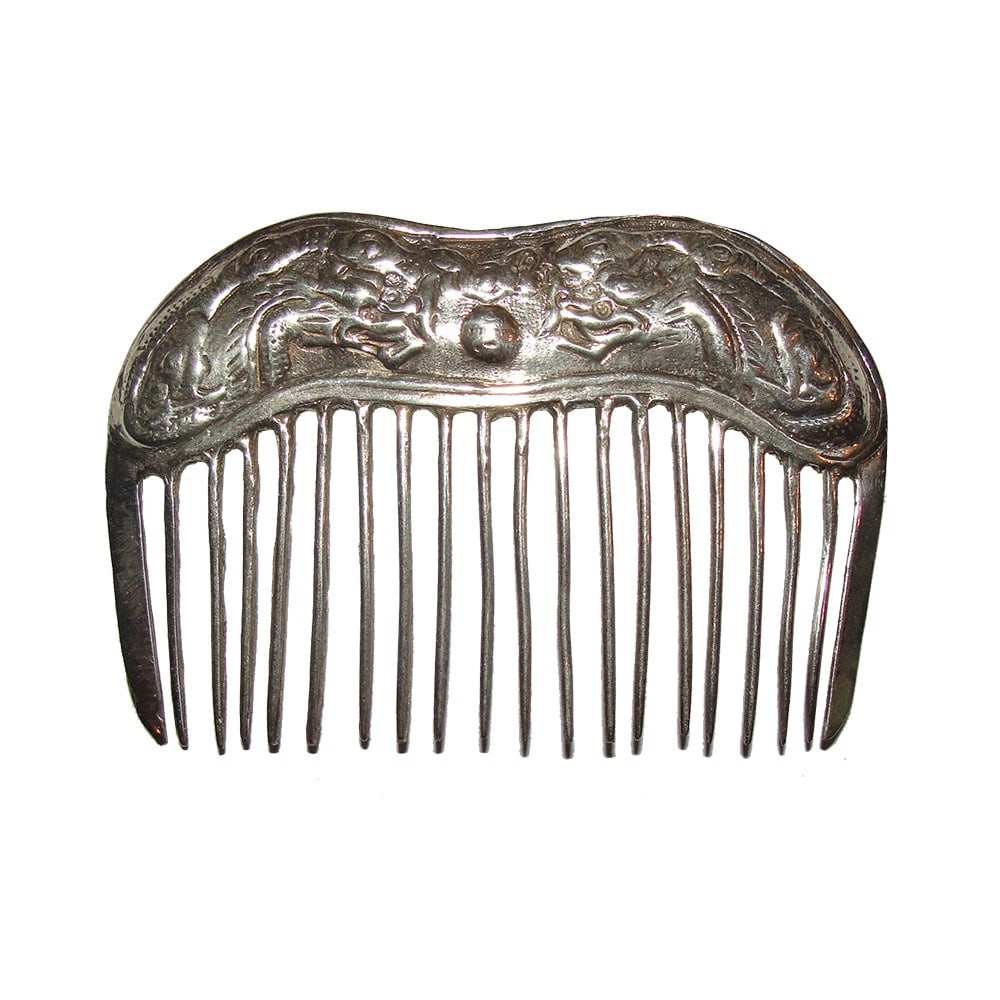 Small Antique Sterling Silver Inspired Chinese Dragon Hair Comb Alberto Juan - 2
