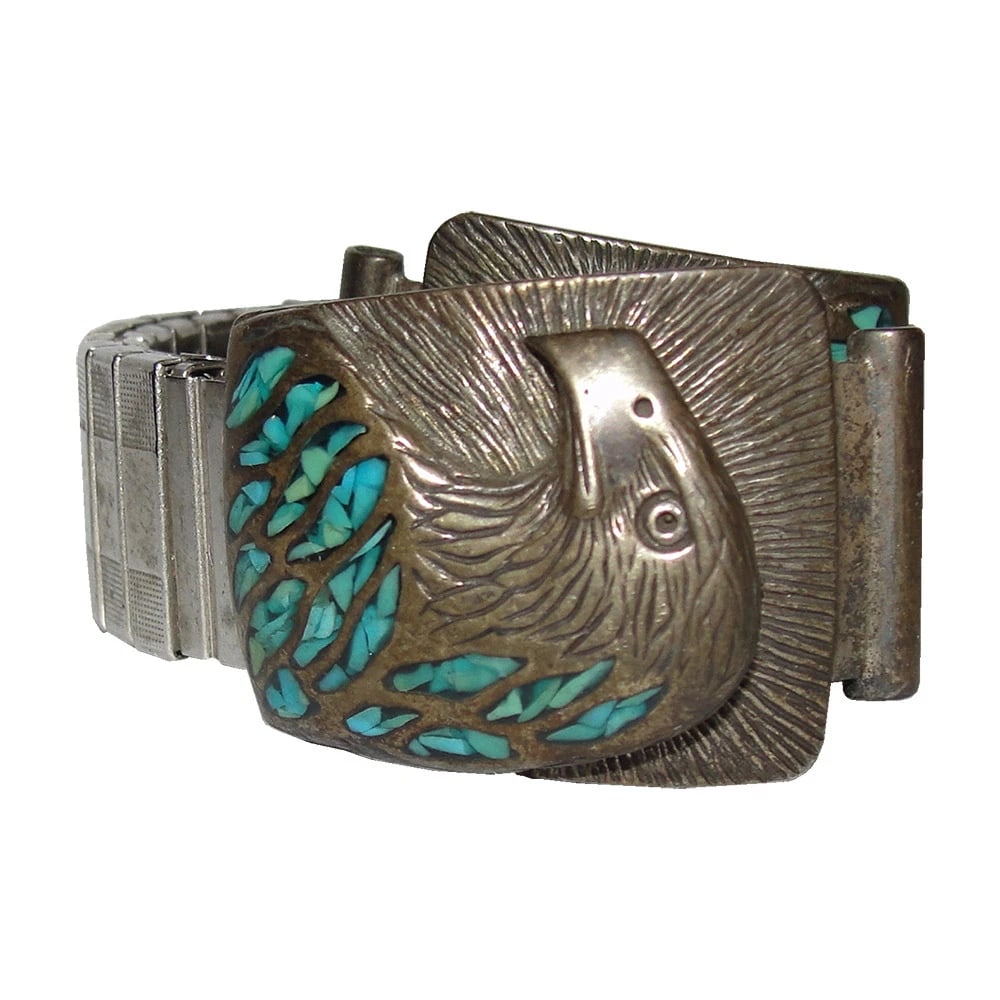 Sterling Turquoise Eagle Watch Stretch Band - 2