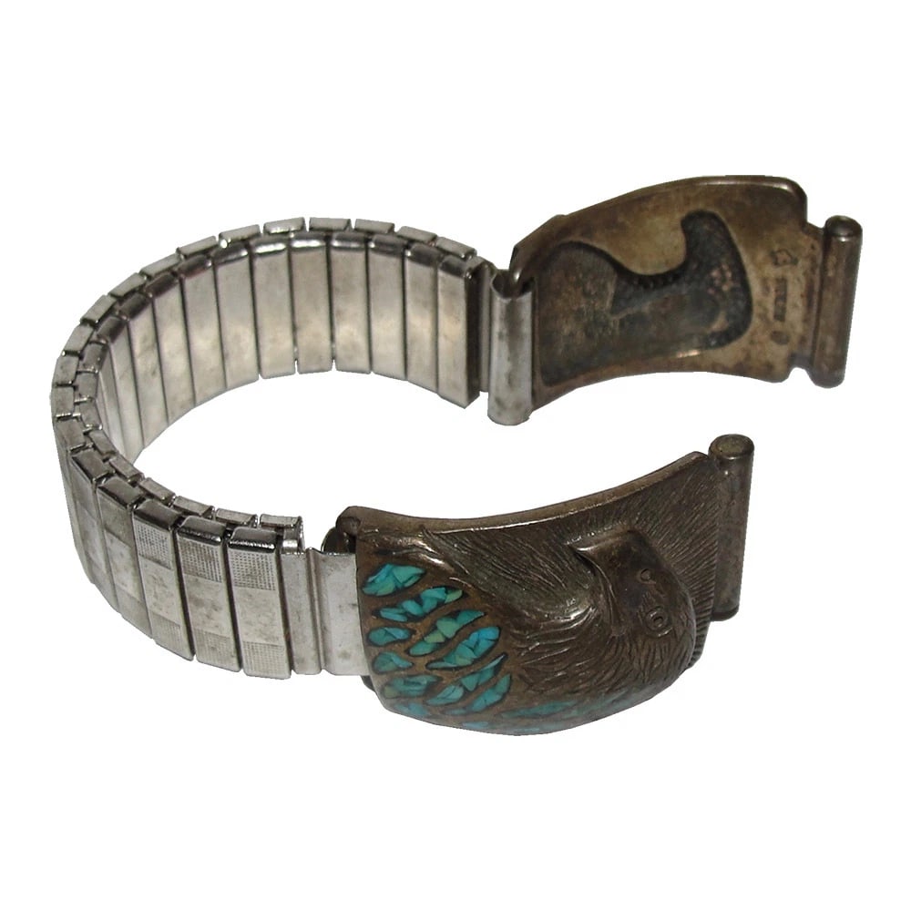Sterling Turquoise Eagle Watch Stretch Band - 3