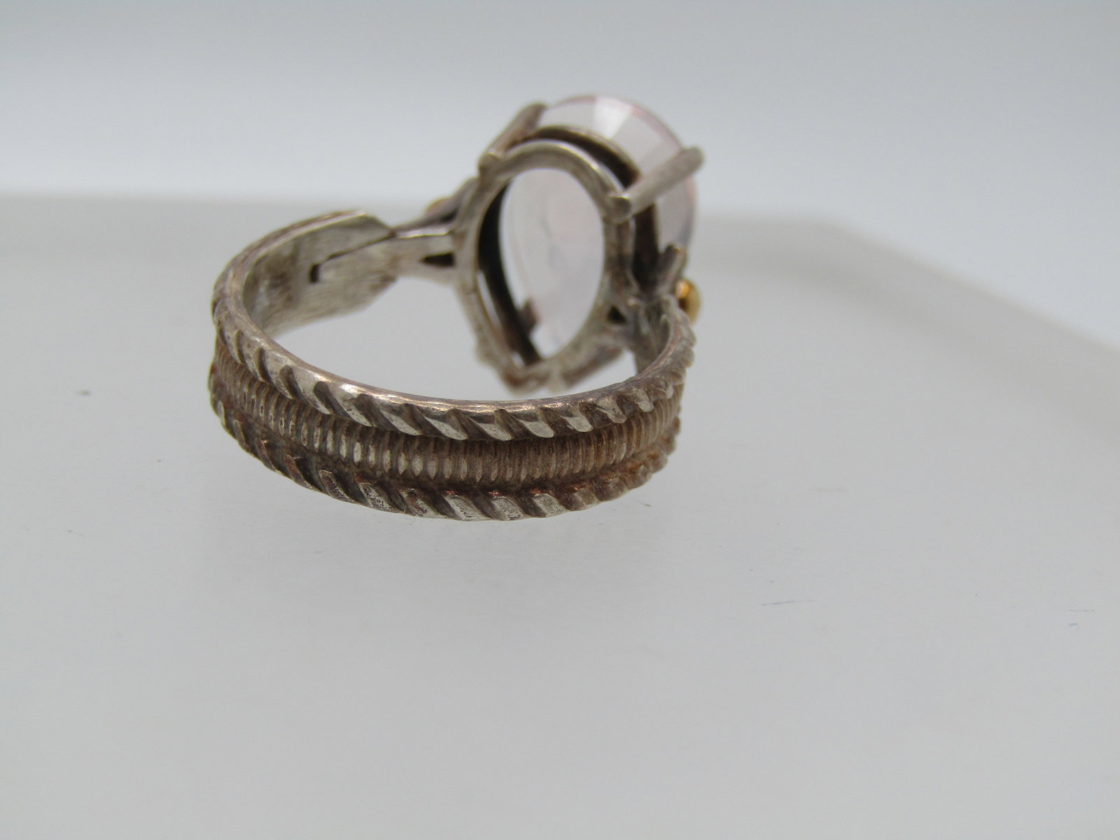 Vintage Sterling and 14kt Pink Quartz Ring, , Sz. 9, 5.5 TCW, Signed MCM - 8