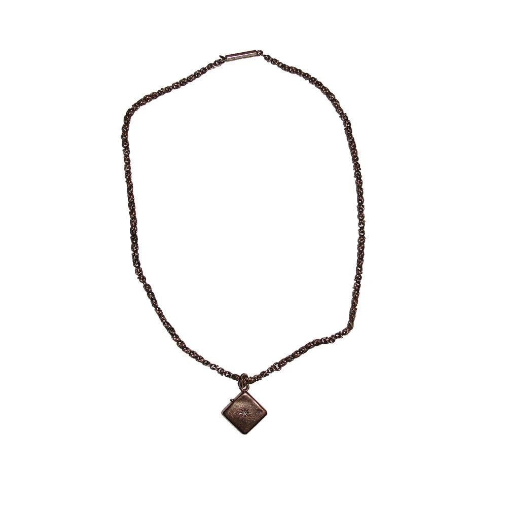 Victorian 9 kt Gold Necklace with 14 kt Rose Cut Diamond Square Locket - 4